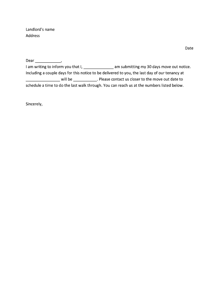 How To Formally Write A 30 Day Move Out Notice Fill Online Printable Fillable Blank PdfFiller