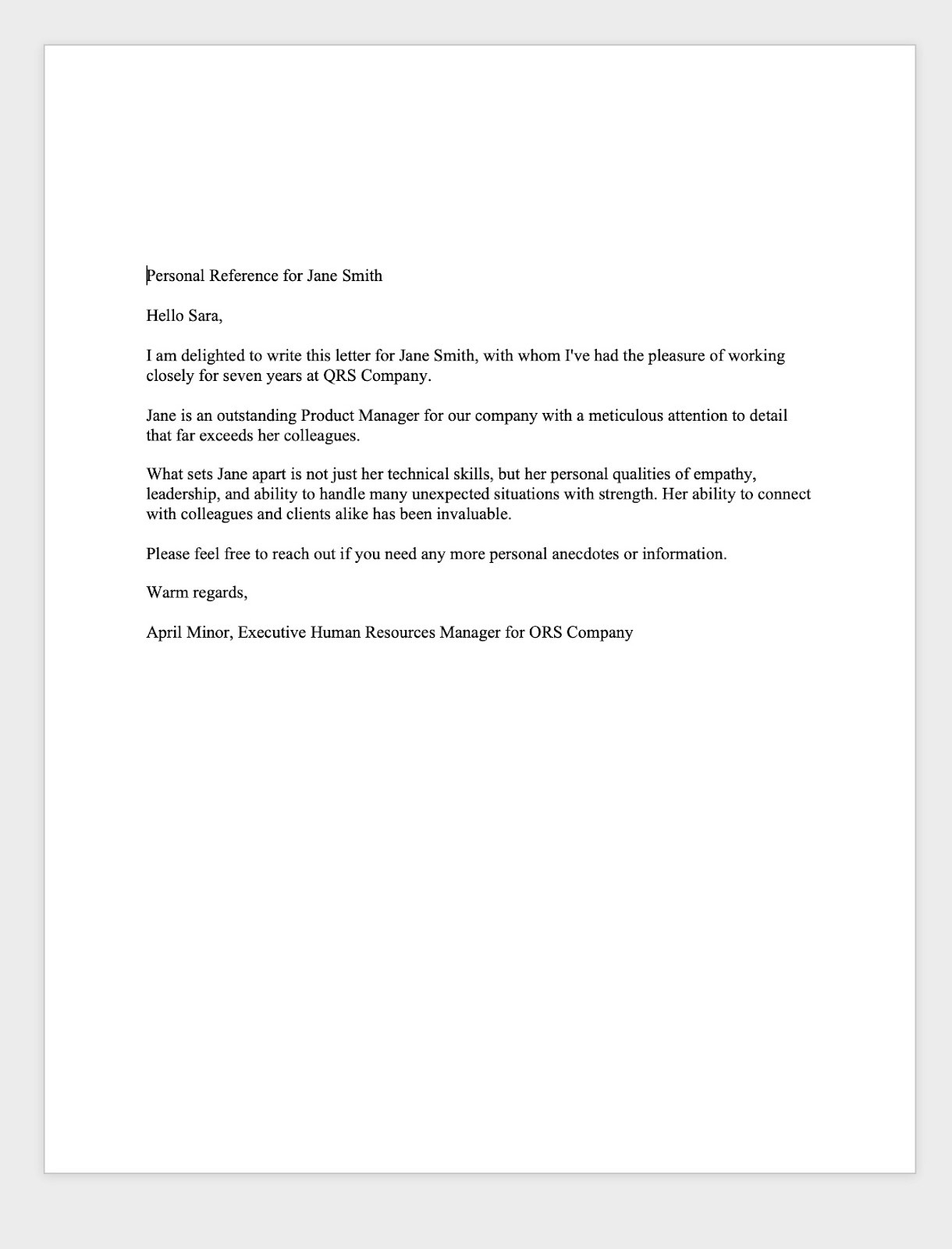 letter of reference sample