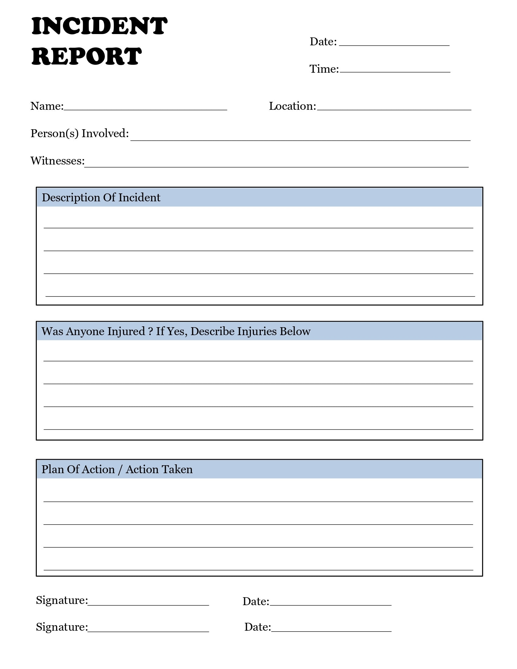 Incident Report Form Incident Reporting Template Incident Form Health And Safety Accident Investigating Report Sheet Incident Form Etsy