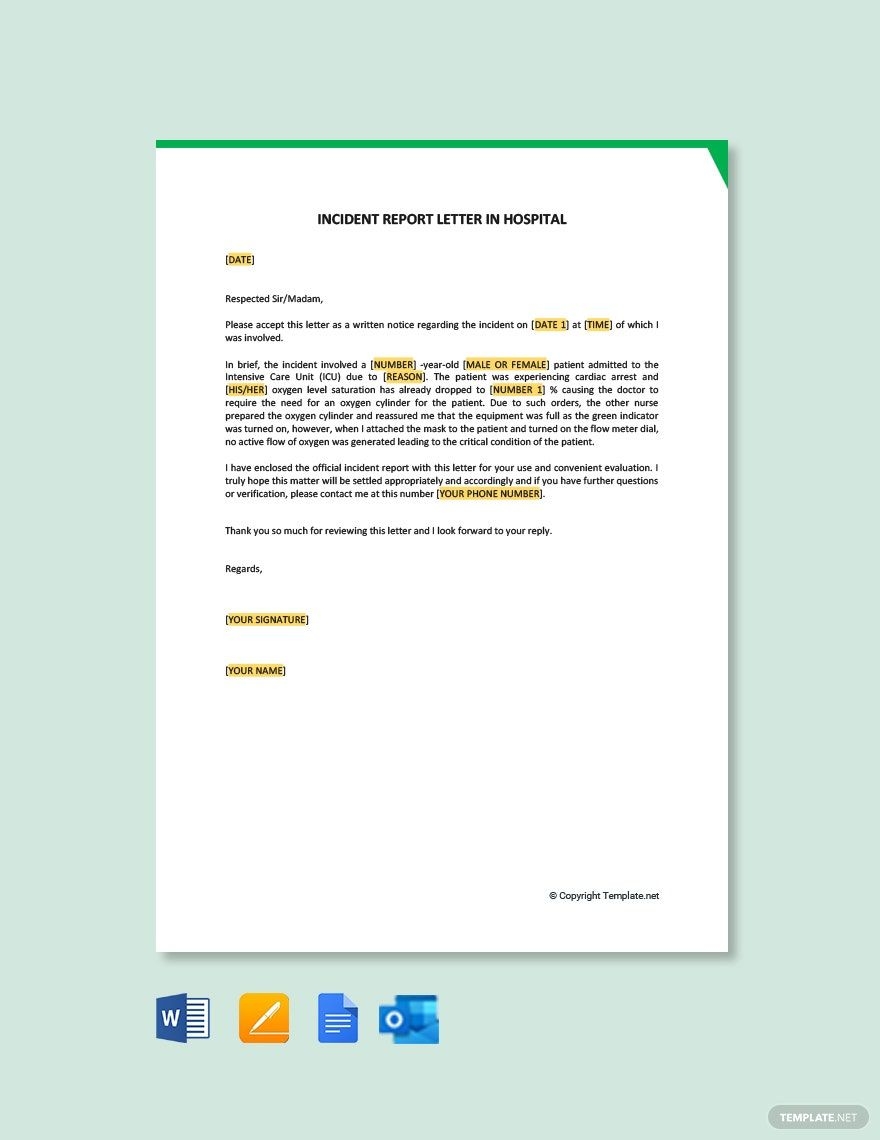 Incident Report Letter In Hospital In Google Docs Word Pages Outlook PDF Download Template