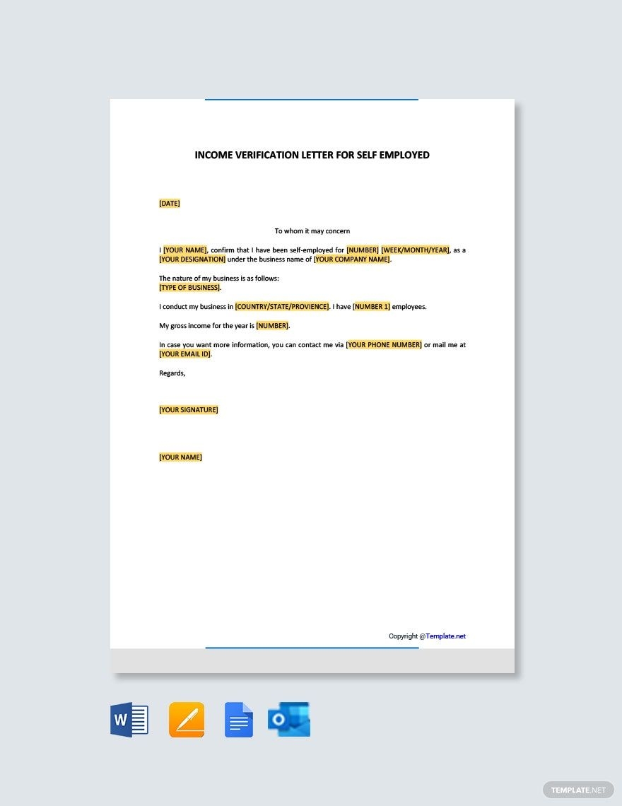 Income Verification Letter For Self Employed In Word Google Docs PDF Download Template