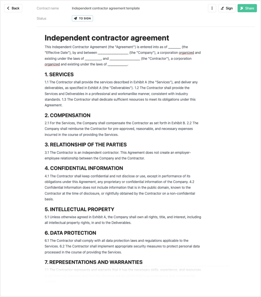 Independent Contractor Agreement Template Free To Use
