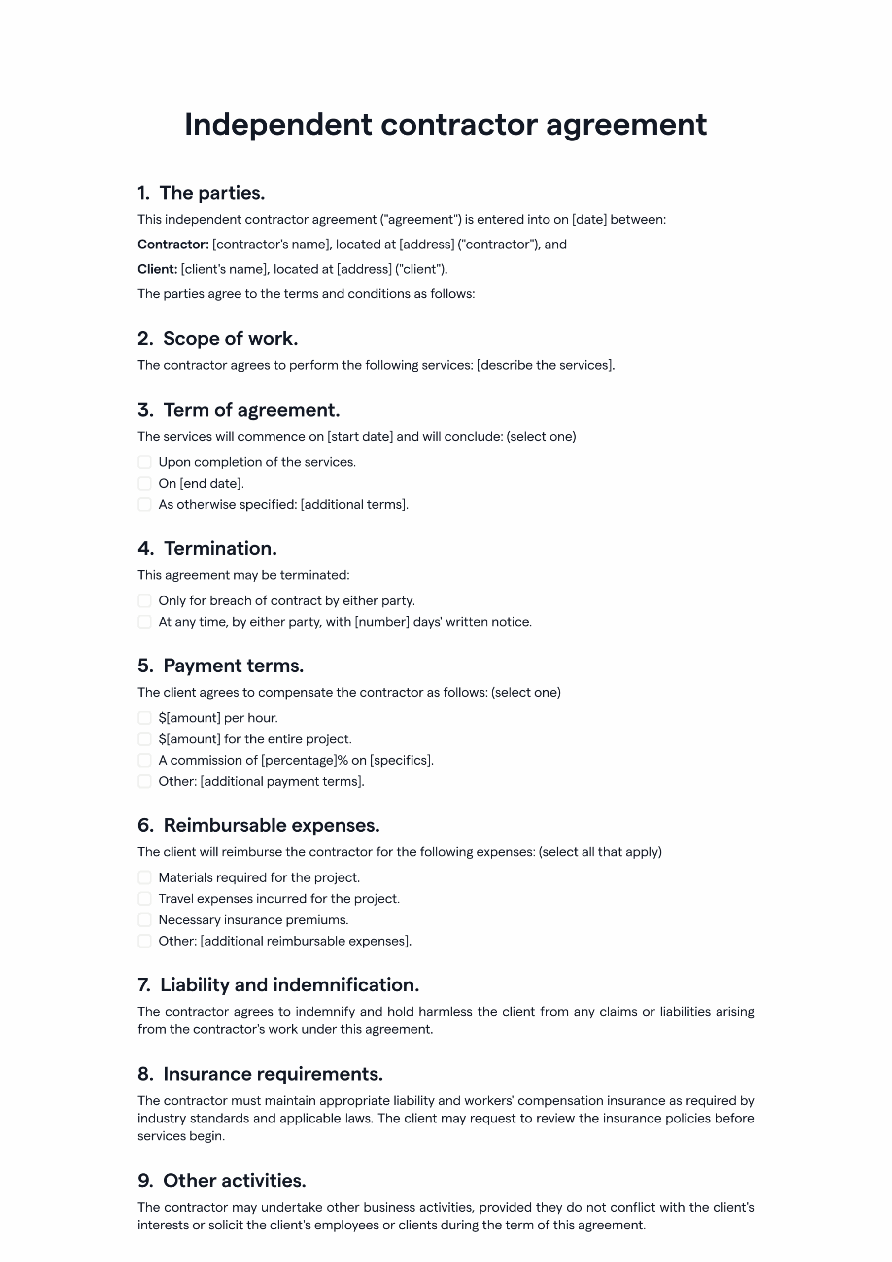 Independent Contractor Agreement Templates Notch Independent Contractor Agreement Templates Notch