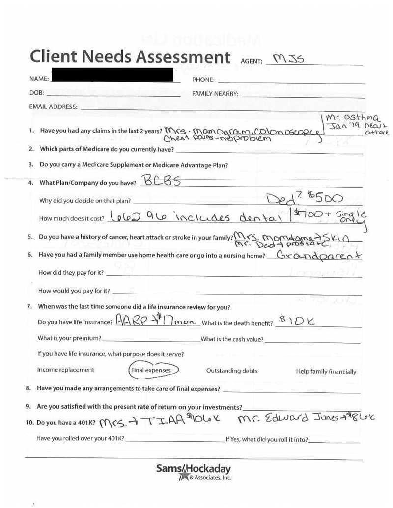 insurance assessment form