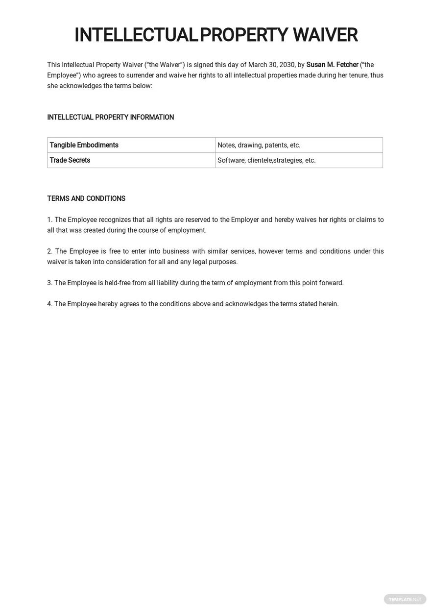 Intellectual Property Waiver Template In Word Google Docs Download Template