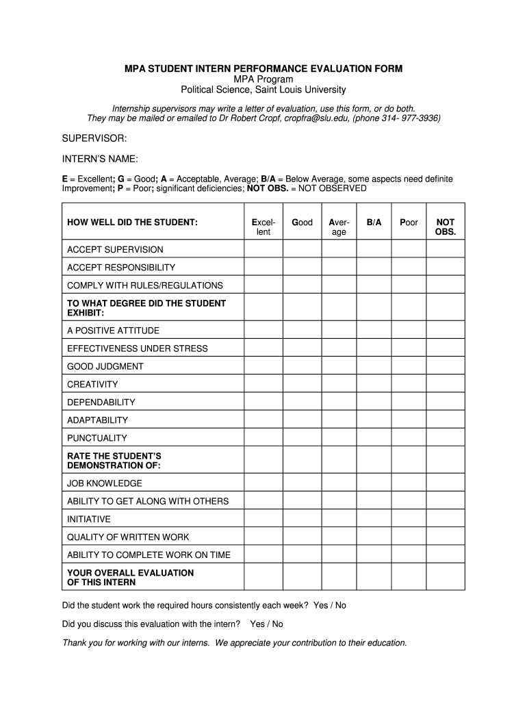Intern Performance Evaluation Template Fill Out Sign Online DocHub
