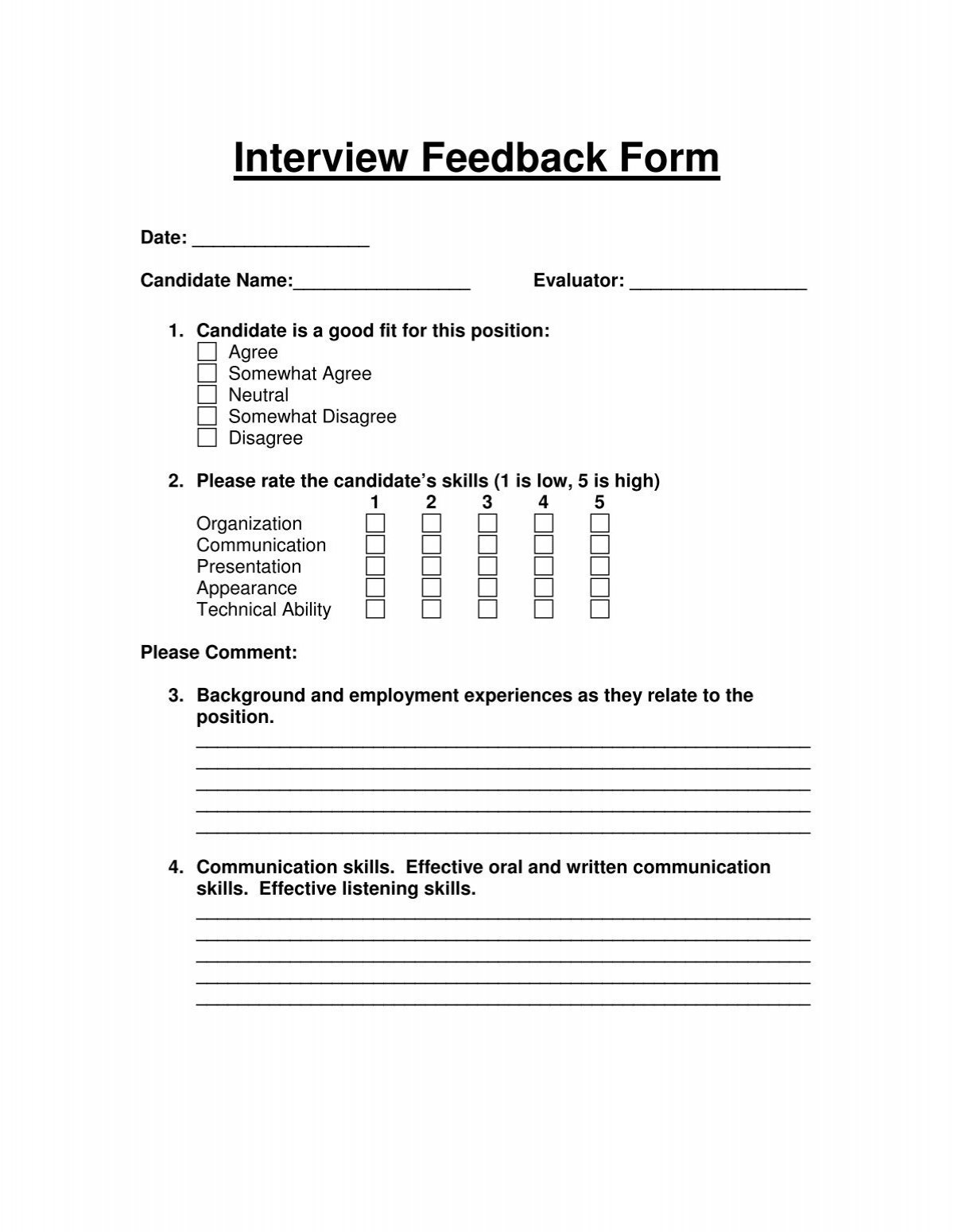 Interview Feedback Form Milburn Partners
