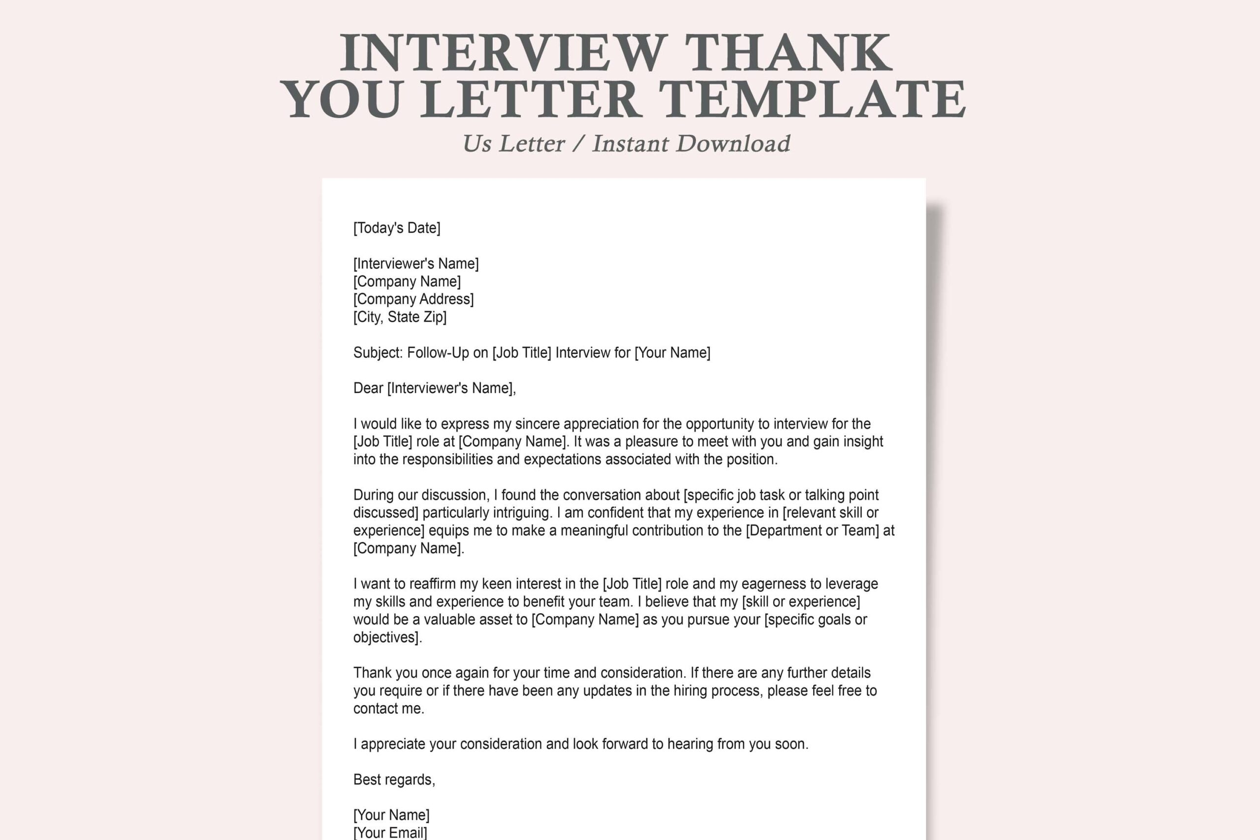 Interview Thank You Letter thank You Letter For Job Interview interview Thank You Letter Template Etsy