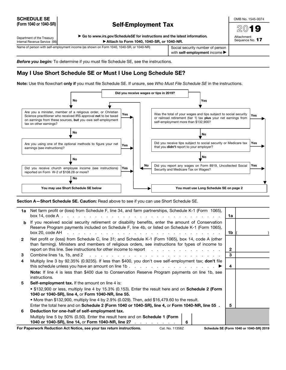 IRS Form 1040 1040 SR Schedule SE 2019 Fill Out Sign Online And Download Fillable PDF Templateroller IRS Form 1040 1040 SR Schedule SE 2019 Fill Out Sign Online And Download Fillable PDF Templateroller