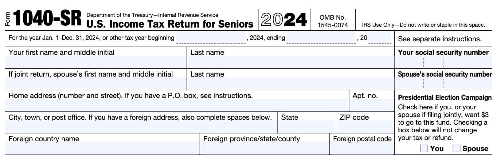 IRS Form 1040 SR Instructions Tax Return For Seniors