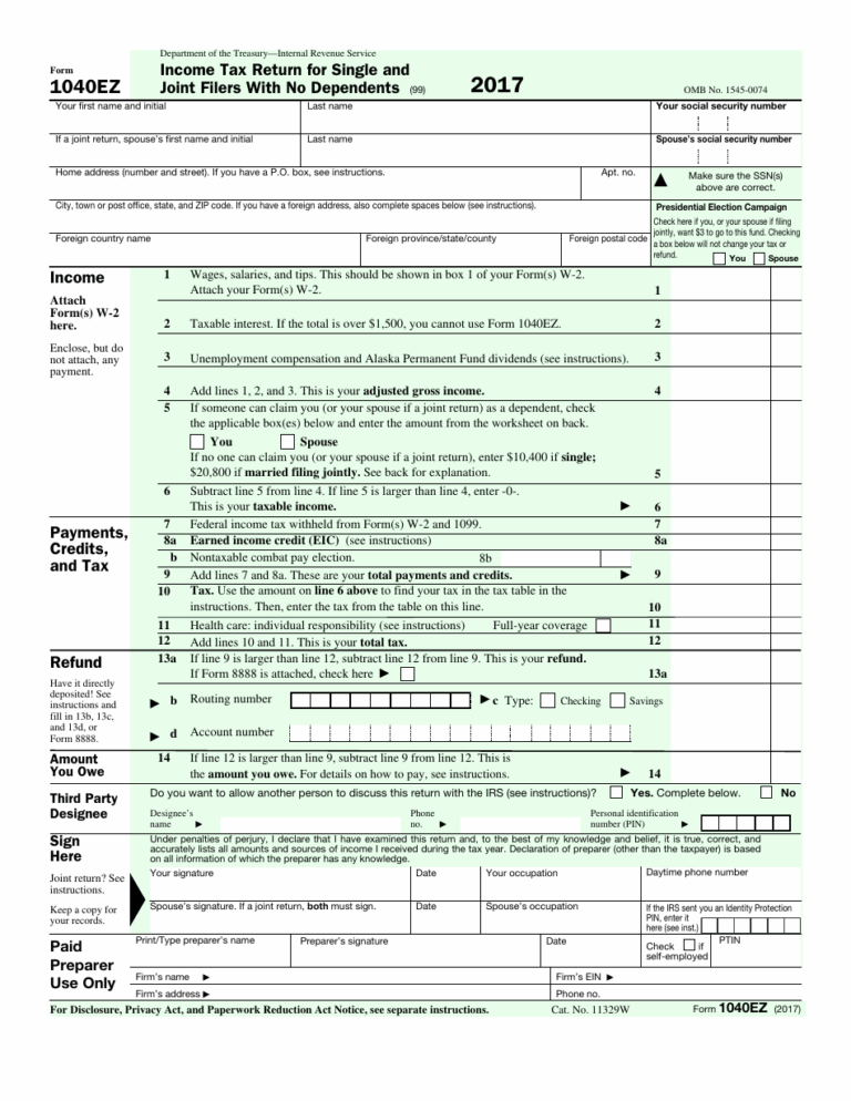 IRS Form 1040EZ Fill Out Sign Online And Download Fillable PDF Templateroller