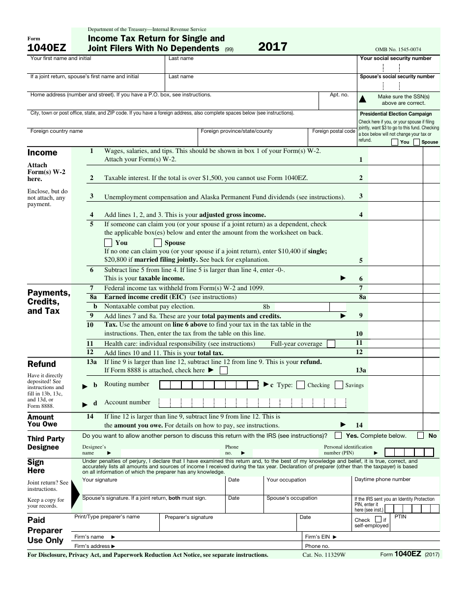 IRS Form 1040EZ Fill Out Sign Online And Download Fillable PDF Templateroller