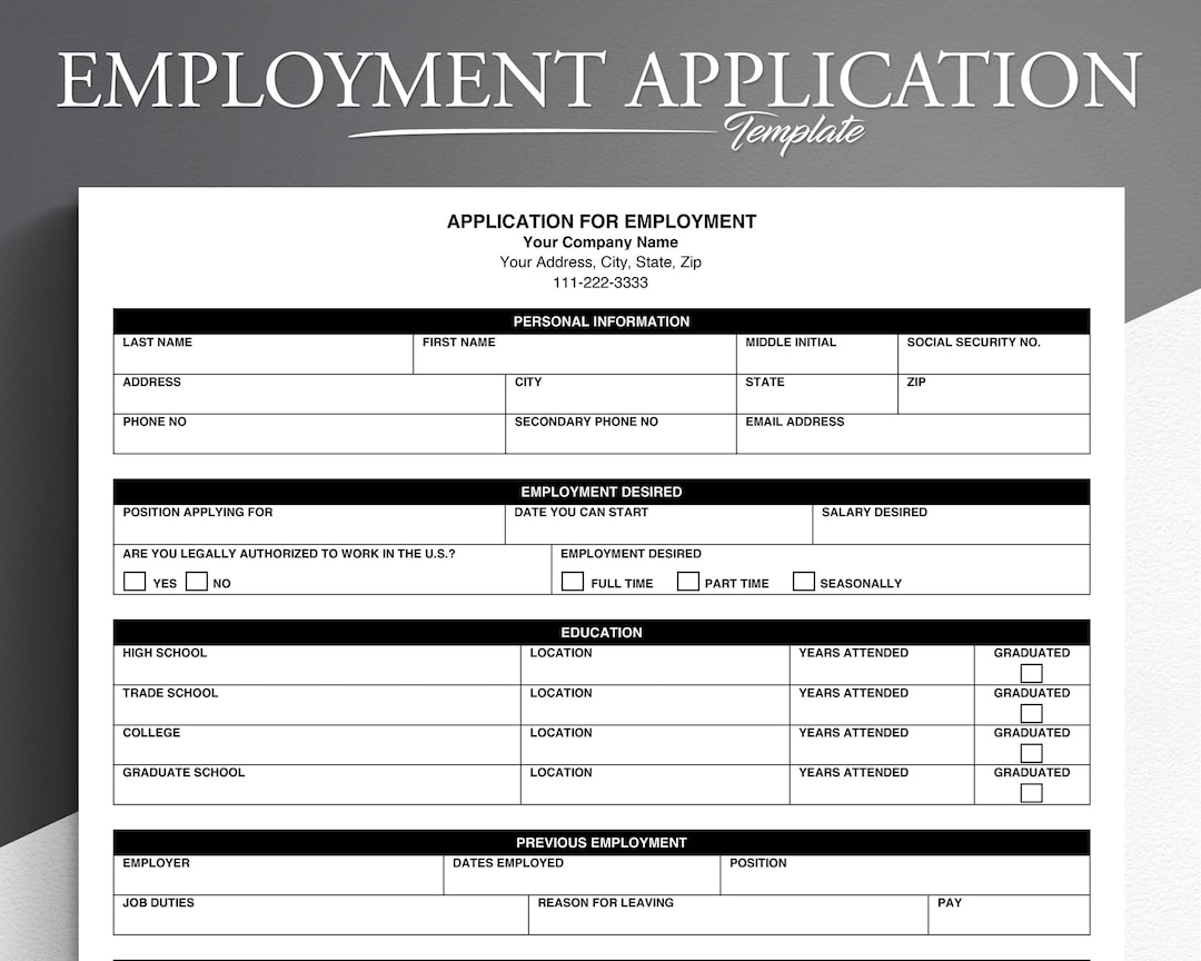 printable job application form template