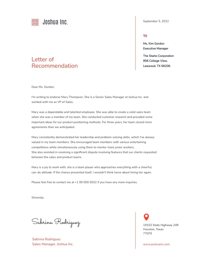 Job Application Recommendation Letter Template Visme