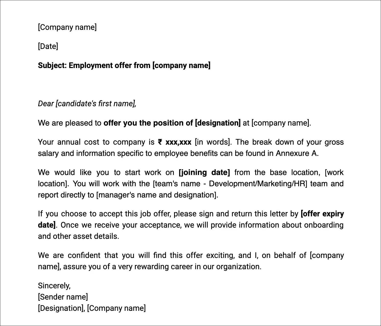 Job Offer Letter Format And 5 Templates Zoho Payroll Job Offer Letter Format And 5 Templates Zoho Payroll