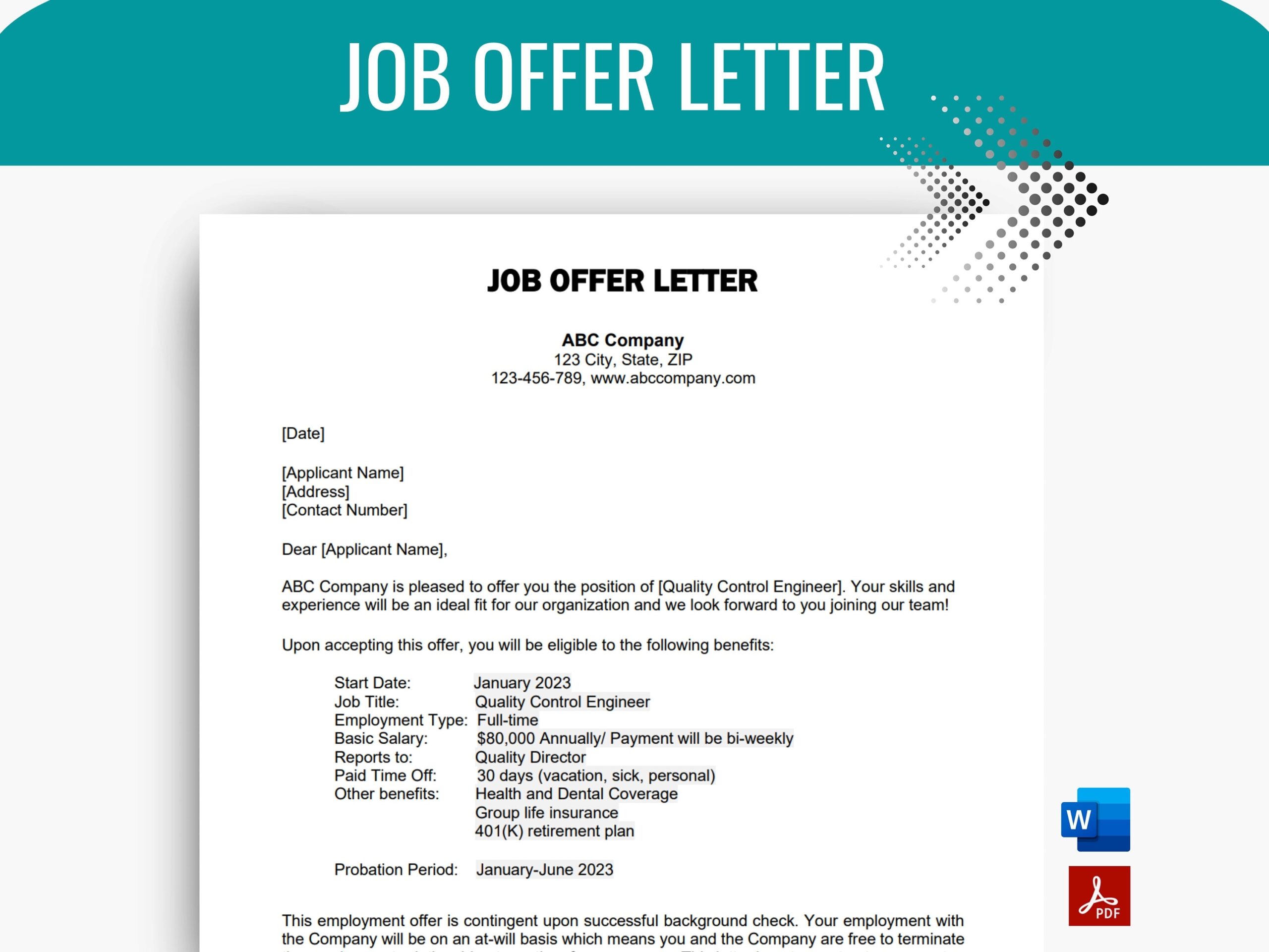 Job Offer Letter Template Employment Contract New Hire Document Employment Offer Letter Form Employment Job Offer Editable Word Etsy