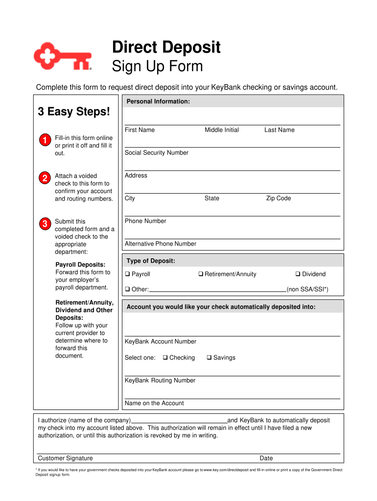Keybank Direct Deposit Form Fill Out Sign Online DocHub