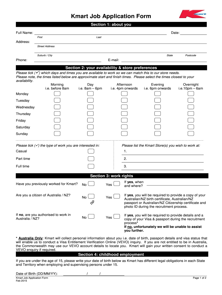 Kmart Job Application Form 2023 Fill Out Sign Online DocHub