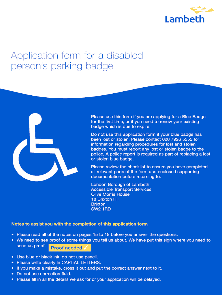 Lambeth Blue Badge Parking Fill Out Sign Online DocHub