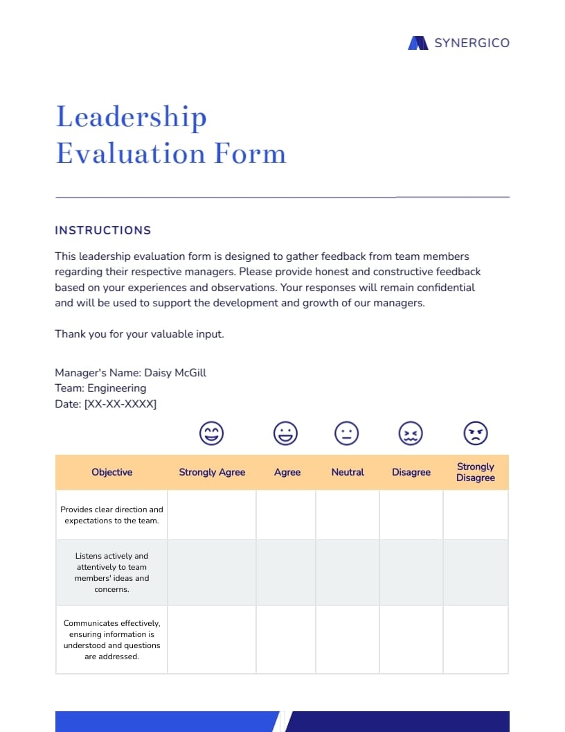 Leadership Evaluation Form Template Visme