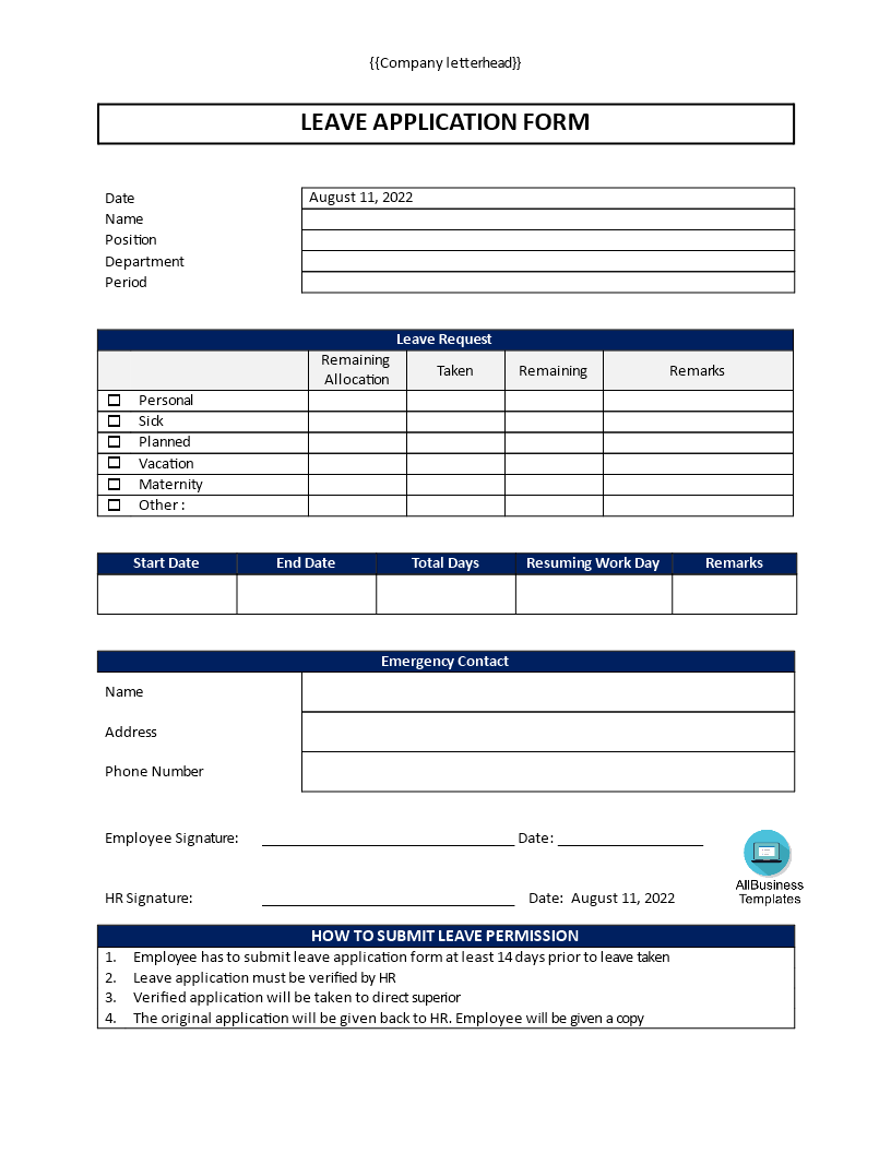 leave application form