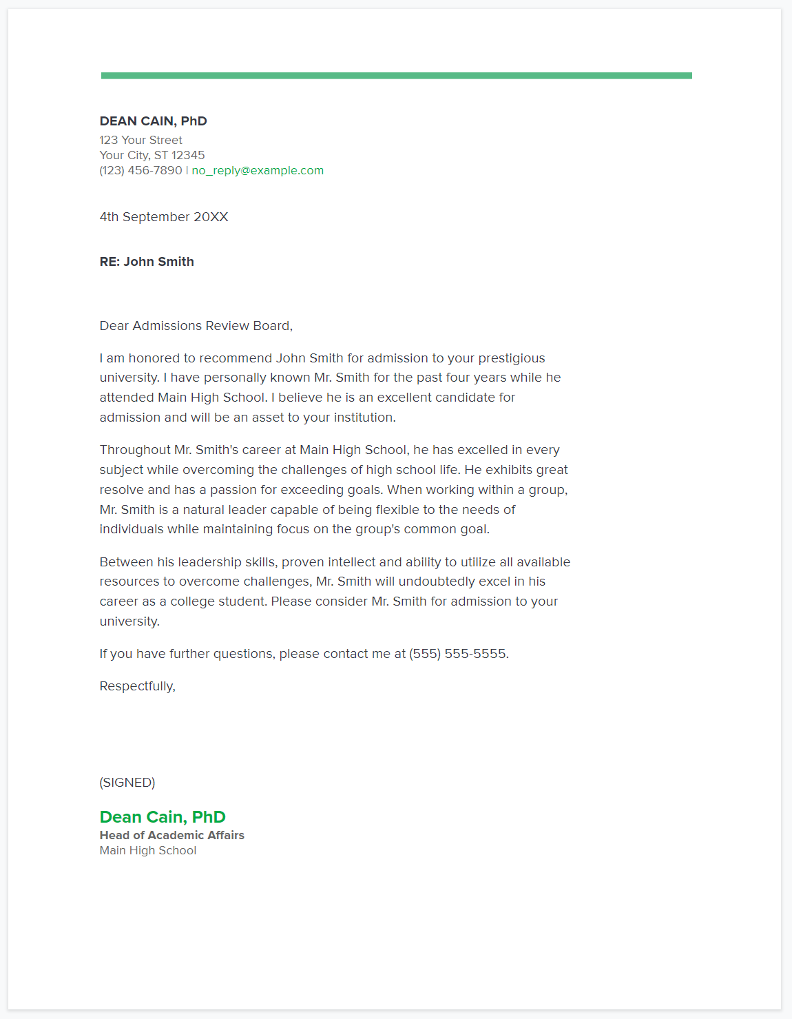 letter of recommendation sample