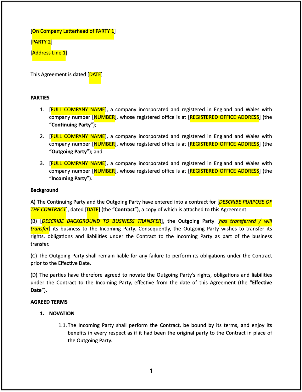 Letter Of Request For Novation Of Contract Free Template Letter Of Request For Novation Of Contract Free Template