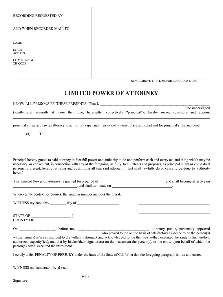 sample limited power of attorney forms sample limited power of attorney forms