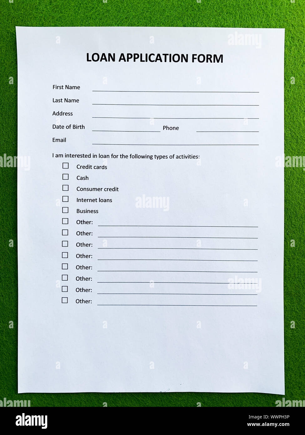 Loan Application Form Document With Graph On Table Stock Photo Alamy