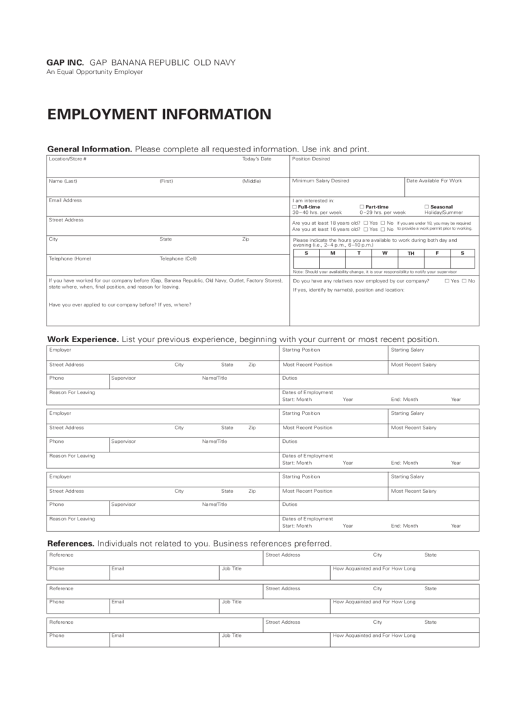 retail job application form printable