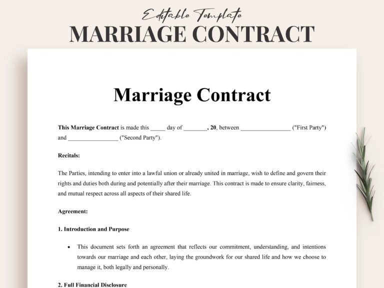 Marriage Contract Template Word Customizable Editable Relationship Agreement For Couples Instant Download PDF Document Etsy