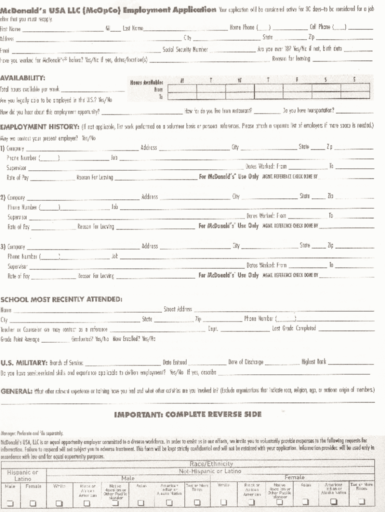 Mcdonalds Application Pdf Fill Out Sign Online DocHub