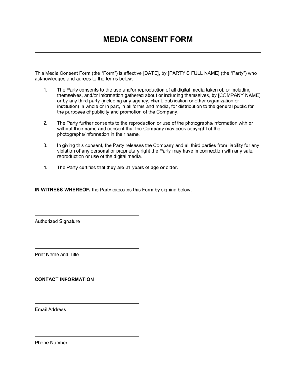 Media Consent Form Template