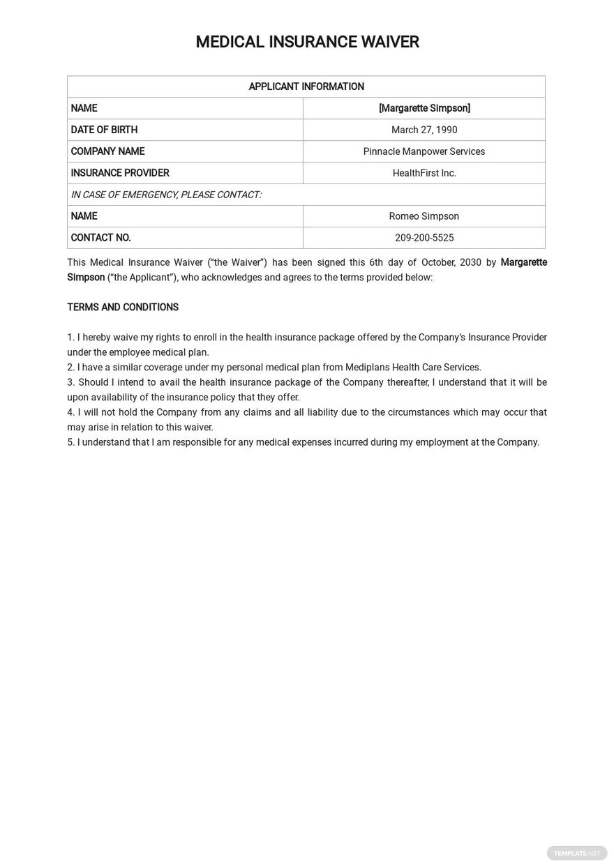 Medical Insurance Waiver Form Template In Word Google Docs Download Template Medical Insurance Waiver Form Template In Word Google Docs Download Template