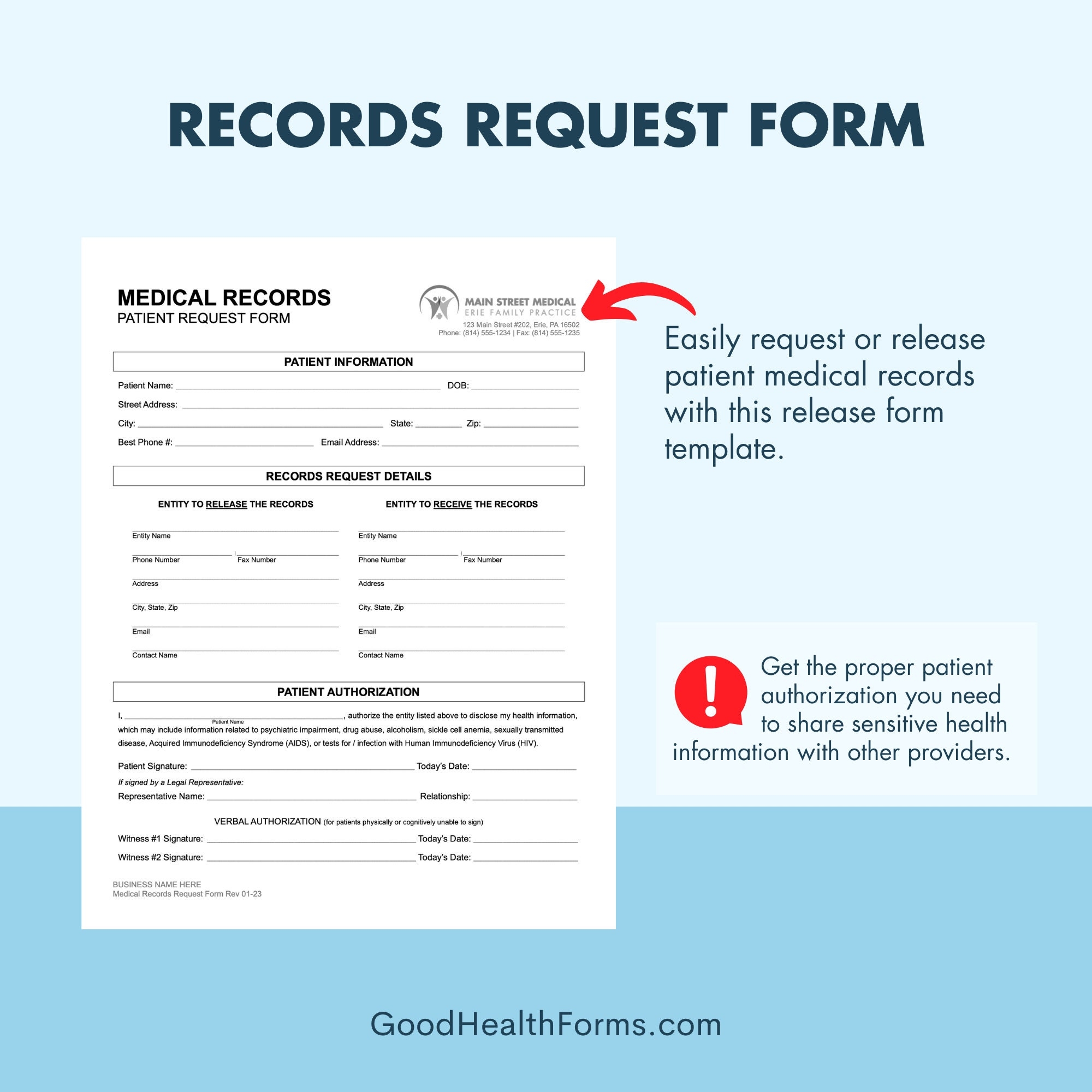 Medical Records Request Form Template For Health Care Office Printable Digital Download Office Form MS Word Google Docs And Canva Etsy
