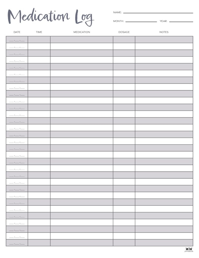 Medication Logs 25 FREE Printables Printabulls