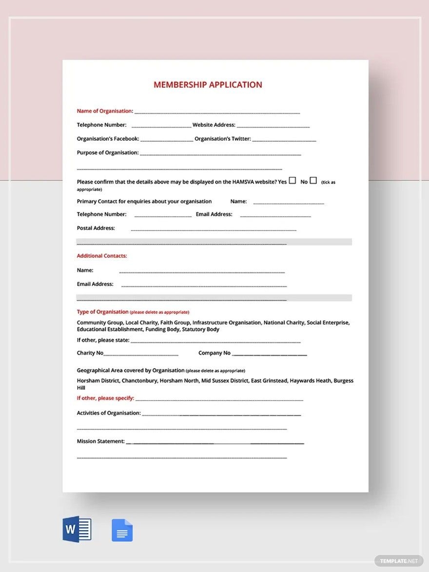 Membership Application Form Template In Word Google Docs Download Template