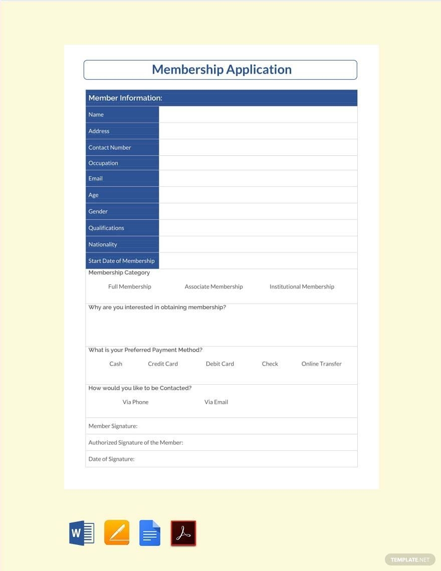 printable membership application form