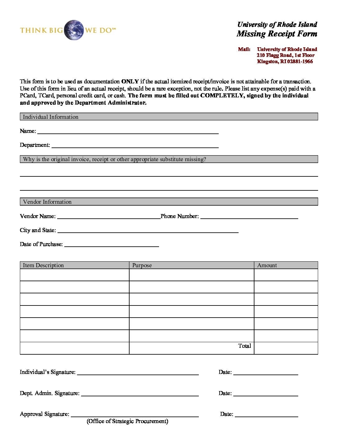 Missing Receipt Form 6 12 24 Office Of The Controller