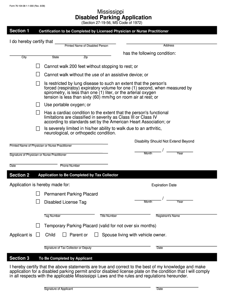 Mississippi Handicap Tag Application Fill Out Sign Online DocHub