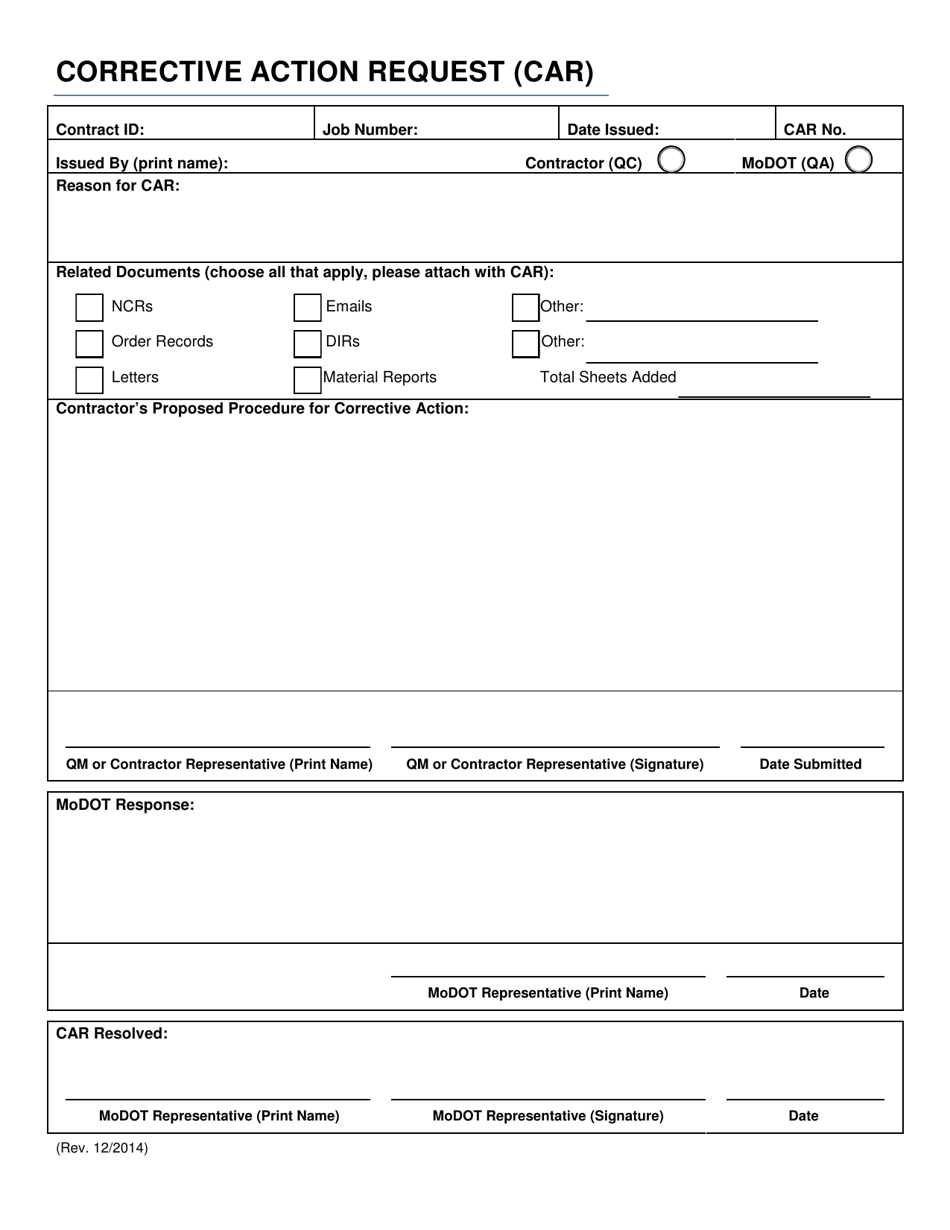 Missouri Corrective Action Request Car Fill Out Sign Online And Download PDF Templateroller