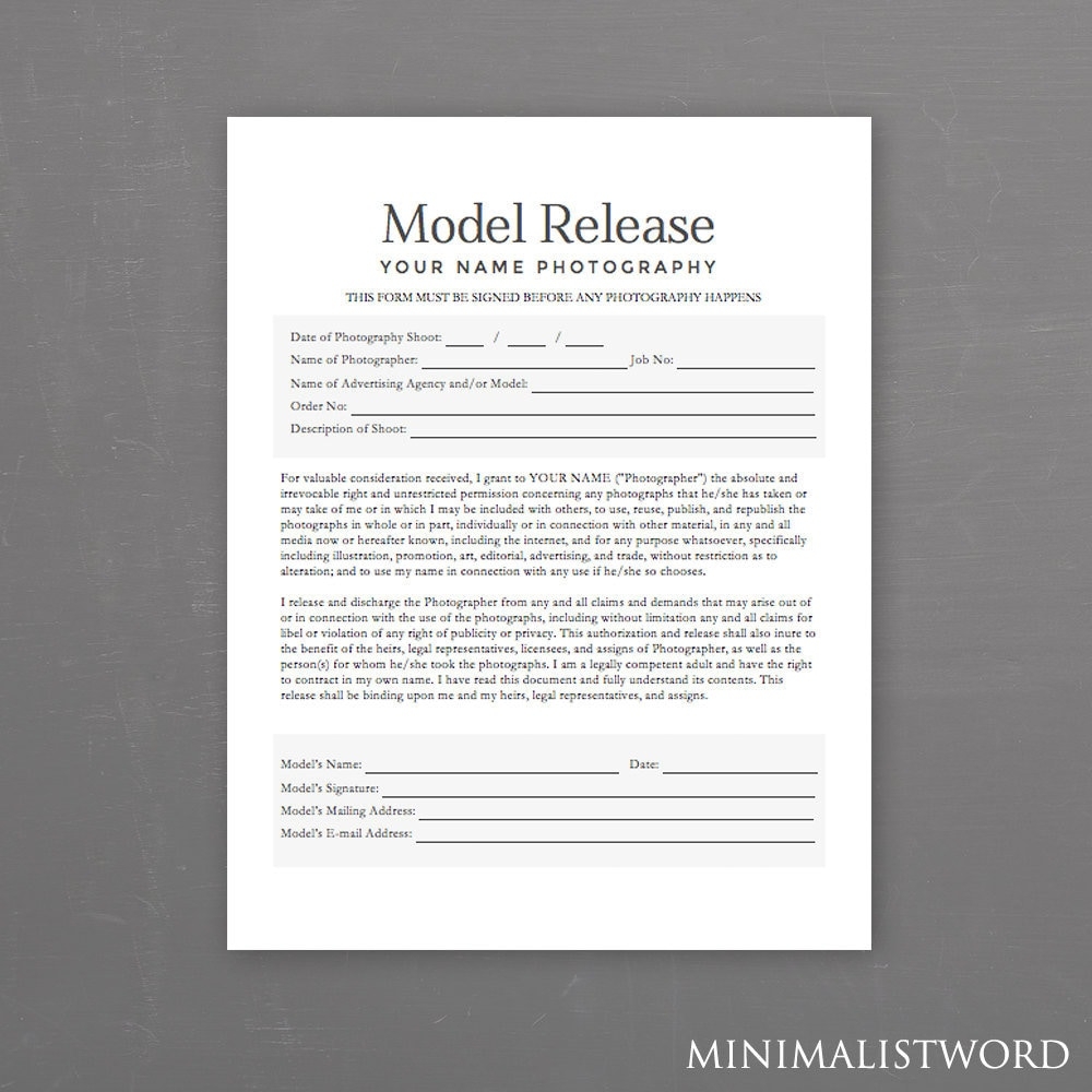 Model Release Form Photography Template For Photographers MS Word instant Download Etsy Model Release Form Photography Template For Photographers MS Word instant Download Etsy