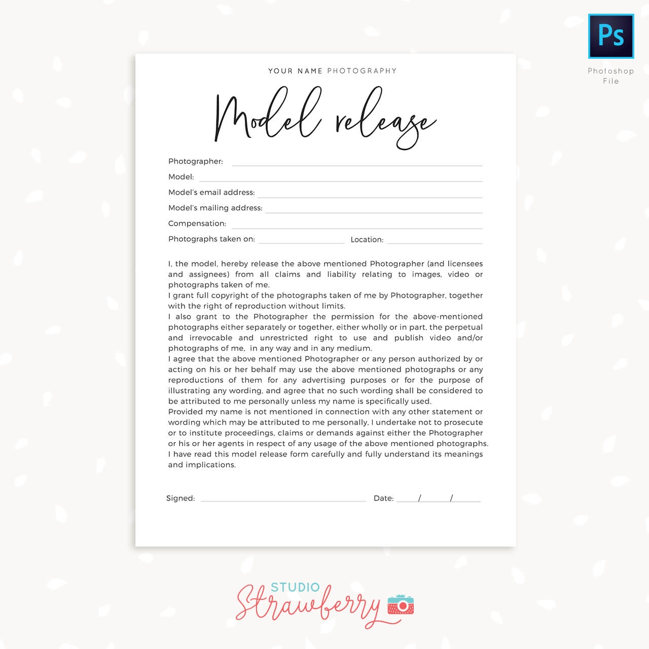 Model Release Form Template Handwriting Series Strawberry Kit