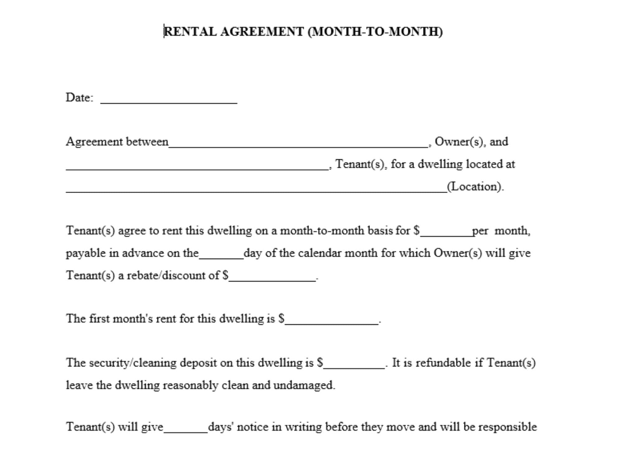 MONTH TO MONTH Rental Agreement Editable Rental Agreement Simple Lease Contract Rental Forms Landlord Forms Rental Contract Etsy MONTH TO MONTH Rental Agreement Editable Rental Agreement Simple Lease Contract Rental Forms Landlord Forms Rental Contract Etsy