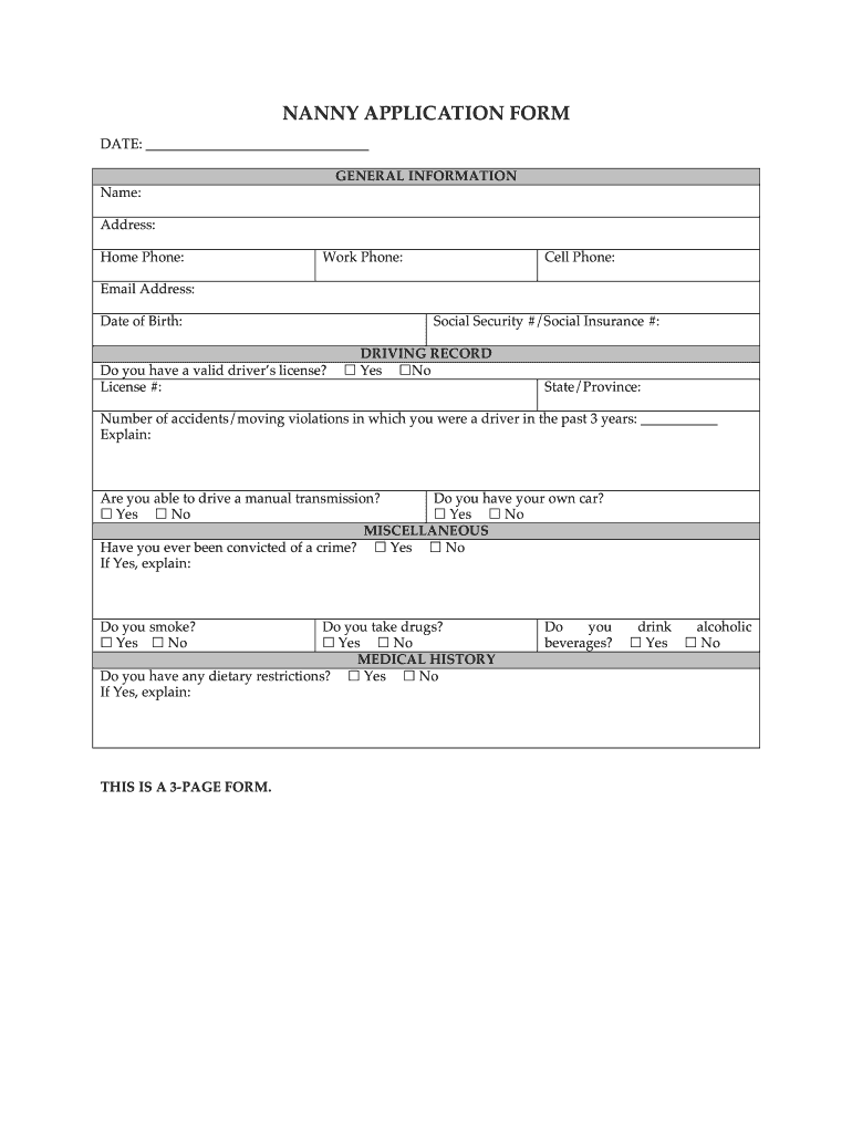 Nanny Application Template Fill Out Sign Online DocHub