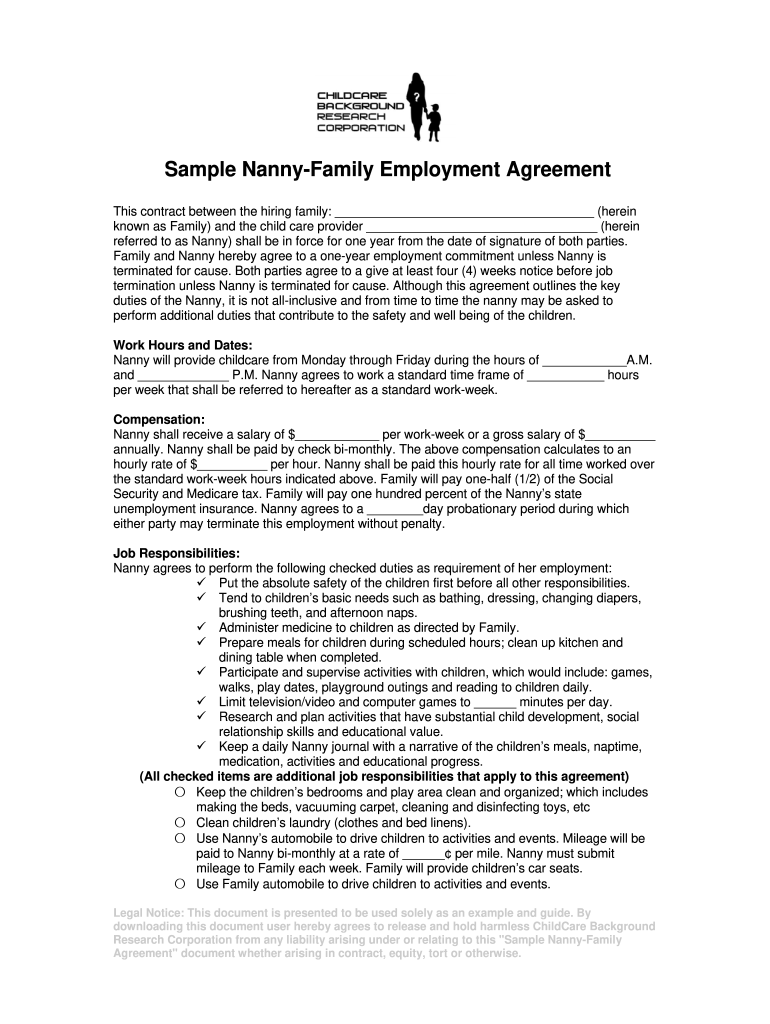 sample nanny contract sample nanny contract