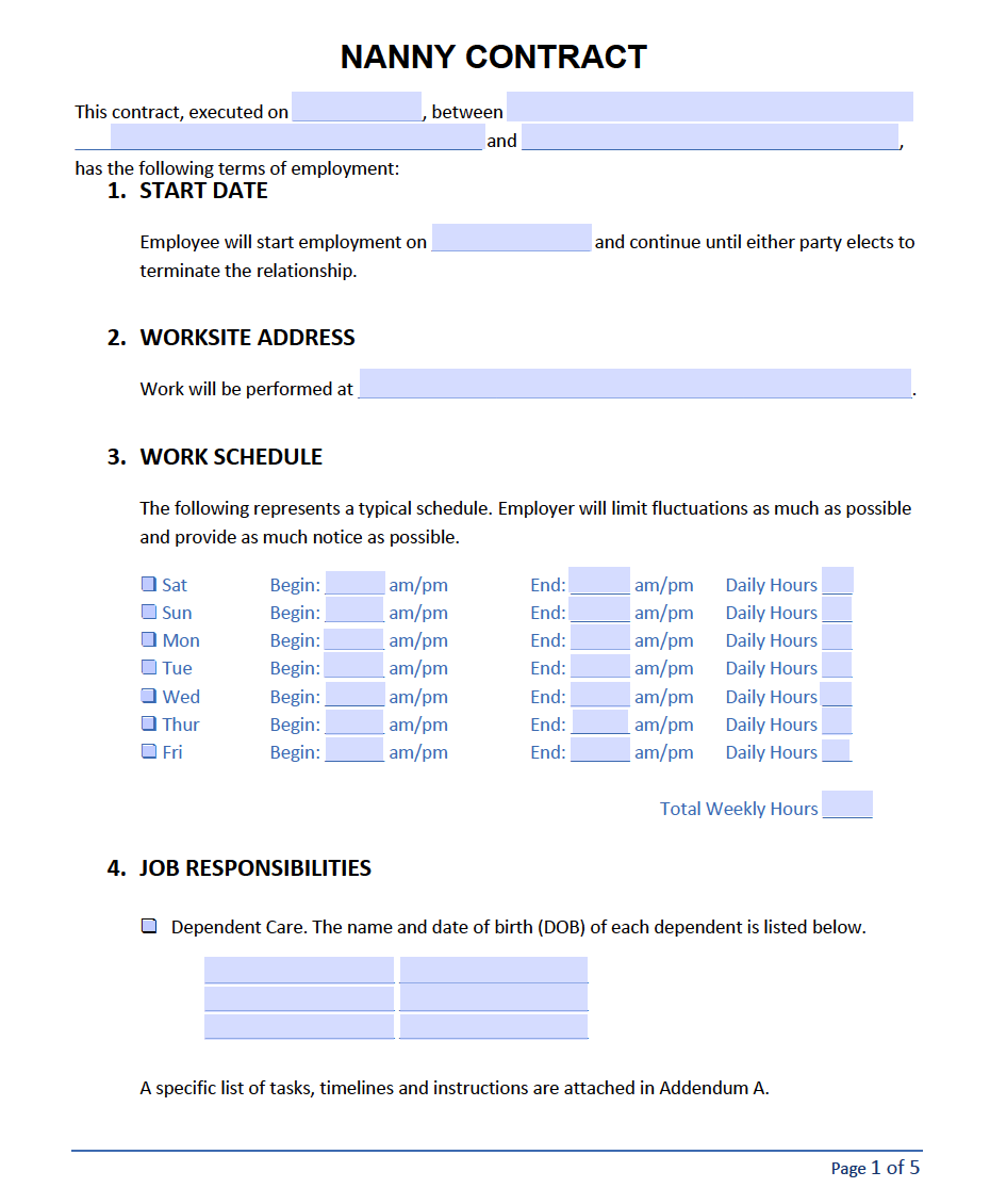 Nanny Contract Template PDF Nanny Contract Template PDF