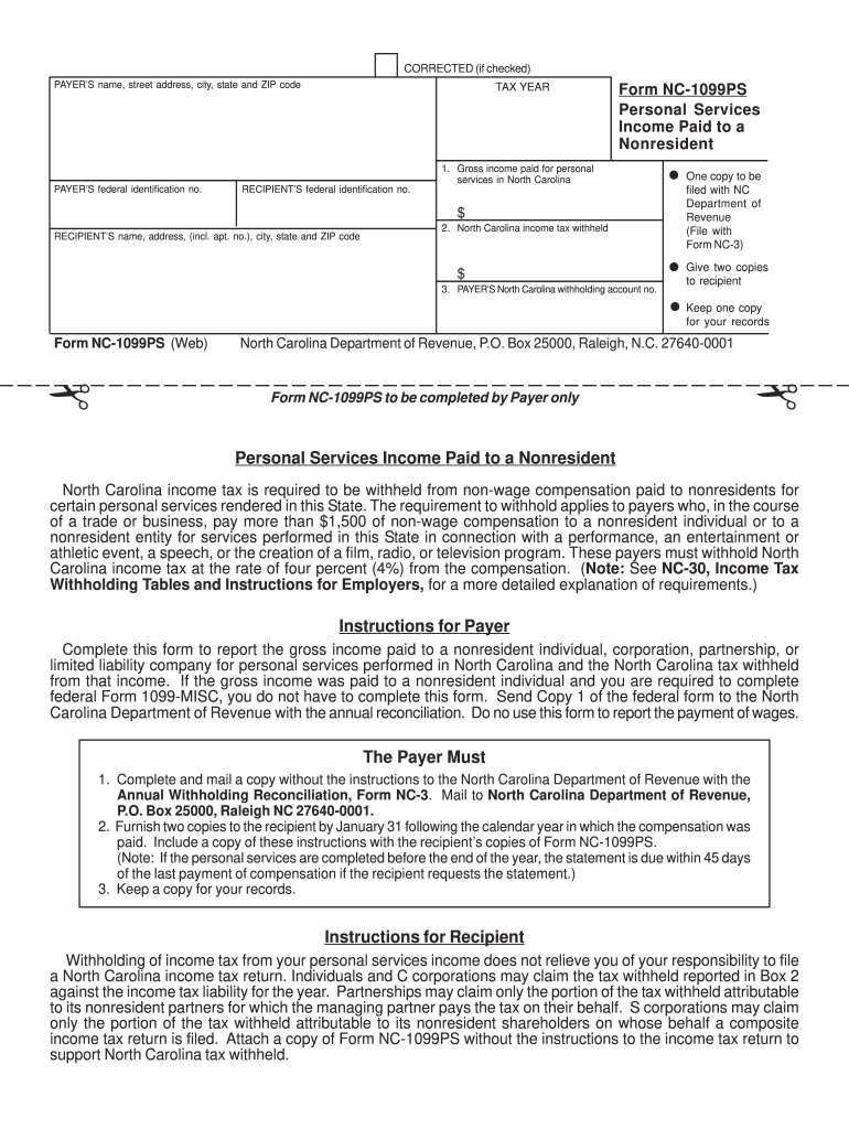 Nc 1099 Form Printable Fill Out Sign Online DocHub