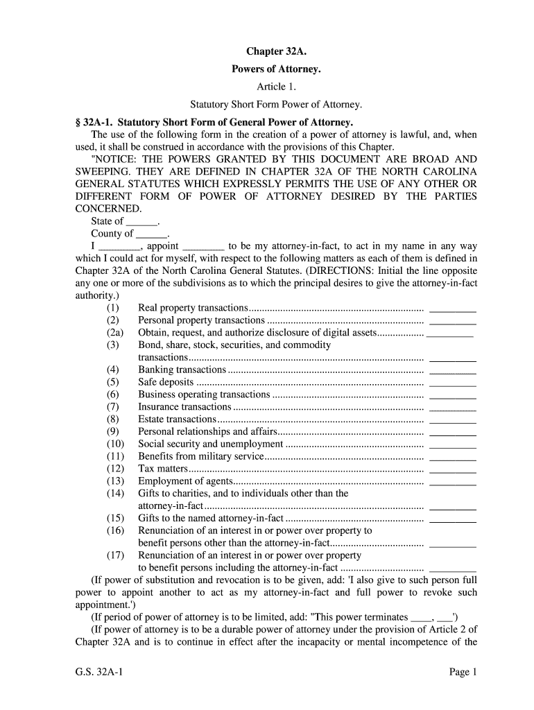 free printable durable power of attorney form north carolina