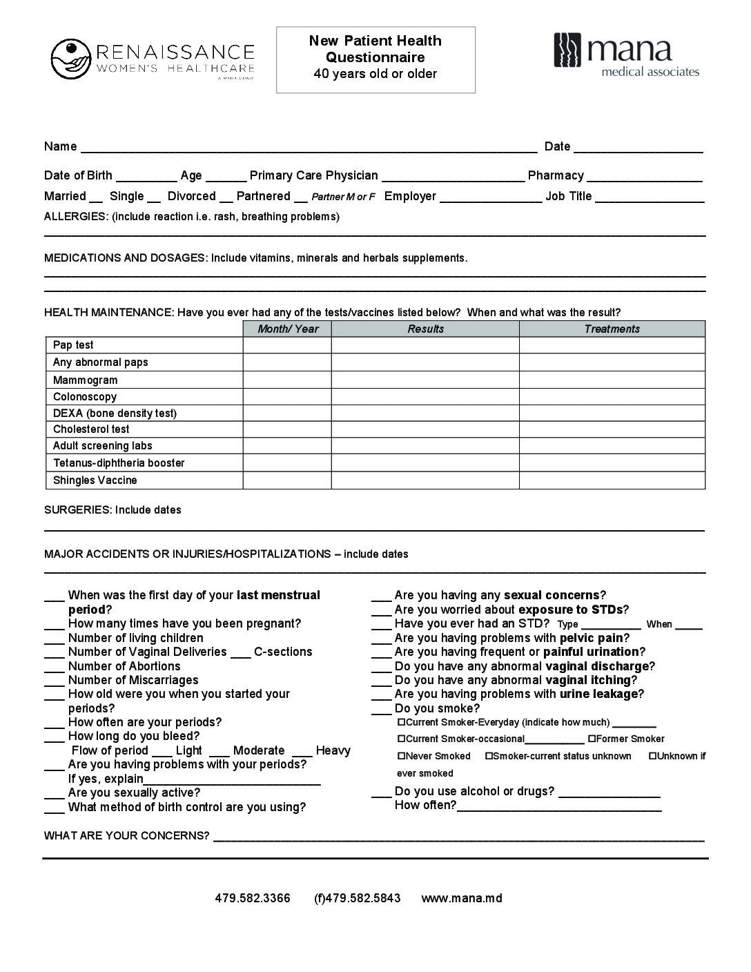 New Patient Health Questionnaire Over 40 Medical Associates Of Northwest Arkansas